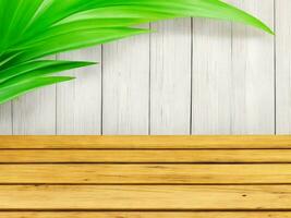 Wooden table on bamboo plant background ai generated photo