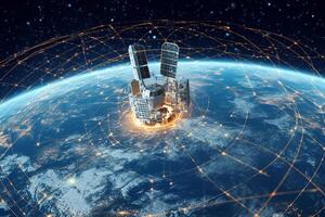 Satellite in space. Elements of this image furnished by NASA. photo