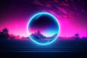 Abstract futuristic background with neon circle. 3d render. Futuristic background. photo