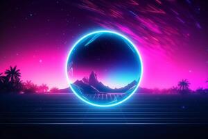 Abstract futuristic background with neon circle. 3d render. Futuristic background. Ai Generated photo