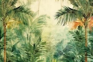 Tropical background with palm trees, watercolor painting illustration. Ai Generated photo