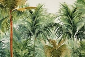 Tropical background with palm trees, watercolor painting illustration. Ai Generated photo