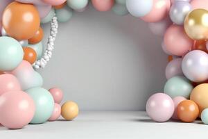 3d rendering of abstract composition with pastel color balloons and pearls Ai Generated photo