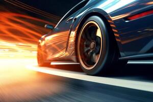Sport car on the road side view with motion blur background. 3d rendering photo
