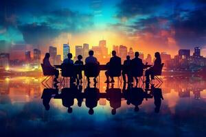 Silhouette Business People Meeting Cityscape Cityscape Teamwork Concept Ai Generated photo