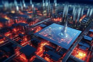 Industrial city in the form of a circuit board. 3d rendering Ai Generated photo