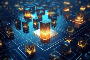 Industrial city in the form of a circuit board. 3d rendering photo