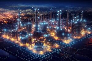 Industrial city in the form of a circuit board. 3d rendering Ai Generated photo