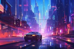 The neon-lit streets of a cyberpunk anime night city with this captivating 4K  wallpaper generated ai 26481539 Stock Photo at Vecteezy