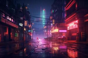 The neon-lit streets of a cyberpunk anime night city with this captivating 4K  wallpaper generated ai 26481539 Stock Photo at Vecteezy