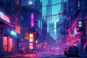 The neon-lit streets of a cyberpunk anime night city with this captivating  4K wallpaper generated ai 26481509 Stock Photo at Vecteezy