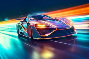 3D rendering of a brand-less generic concept car in neon light photo