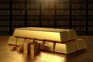 gold bar on the table. 3d rendered illustration. gold bar Ai Generated photo