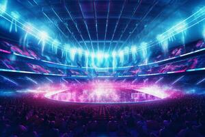 Football stadium with fans and lights in the background. 3d rendering Ai Generated photo