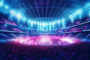 Football stadium with fans and lights in the background. 3d rendering photo