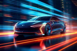 3D rendering of a brand-less generic concept car in the city photo
