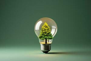 Light bulb with tree inside. Green energy concept. 3D Rendering Ai Generated photo