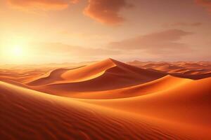 Desert sand dunes at sunset, 3d render nature background Ai Generated photo