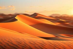 Desierto arena dunas a atardecer, 3d hacer naturaleza antecedentes ai generado foto