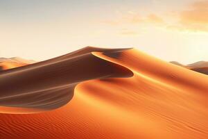 Desierto arena dunas a atardecer, 3d hacer naturaleza antecedentes ai generado foto