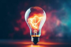 Glowing electric light bulb with lightning inside, 3D rendering. Ai Generated photo