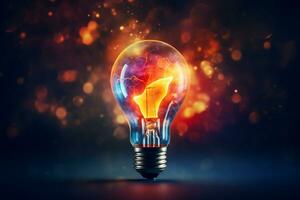 Glowing electric light bulb with lightning inside, 3D rendering. Ai Generated photo