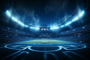 3D render of a football stadium in the night with lights and flares Ai Generated photo