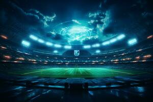3D render of a football stadium in the night with lights and flares Ai Generated photo