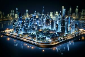 3D illustration of the city on the background of the night city Ai Generated photo