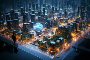 3D illustration of the city on the background of the night city Ai Generated photo