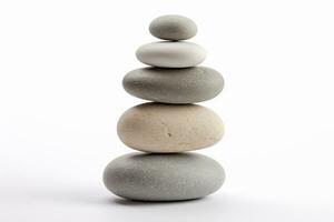 Stack of zen stones on the white background concept Ai Generated photo