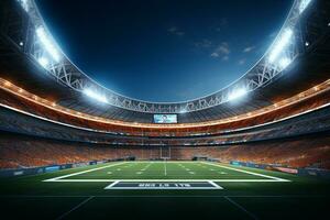 fútbol estadio a noche con luces y bengalas 3d representación ai generado foto