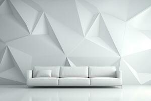 Modern bright interiors 3D rendering illustration with white leather sofa Ai Generated photo