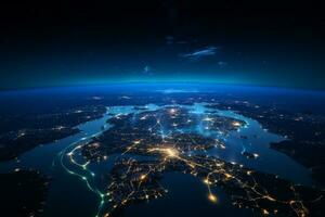 Night view of planet Earth from space. Elements of this image furnished by NASA Ai Generated photo