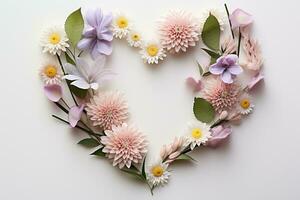 Flowers in the shape of a heart on a white background. Ai Generated photo