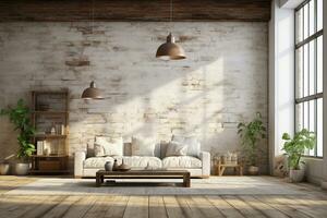 3d rendering loft bedroom with brick wall and wooden floor, loft style Ai Generated photo