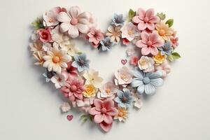 Flowers in the shape of a heart on a white background. Ai Generated photo