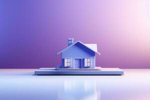 House on the floor, paper art real estate concept. on a purple background Ai Generated photo