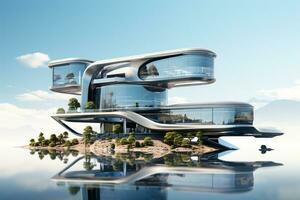 3D rendering of a futuristic modern house white background Ai Generated photo