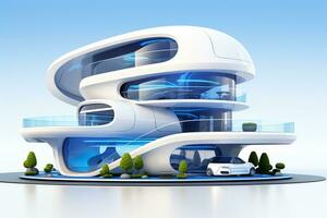 3d representación de un futurista moderno casa blanco antecedentes ai generado foto