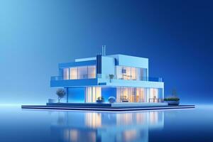 3d rendering of modern cozy house on a dark blue background. Ai Generated photo