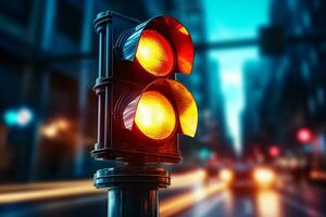 Traffic light signal on the road in the city. 3d rendering Ai Generated photo