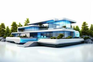 3D rendering of a futuristic modern house white background Ai Generated photo