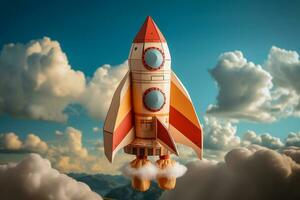 Rocket in the clouds. Mixed media. Mixed media. Mixed media Ai Generated photo