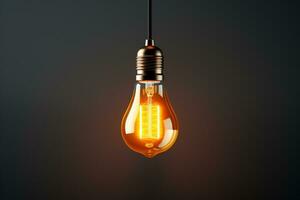 Vintage light bulb on dark background. Idea concept. 3D Rendering Ai Generated photo