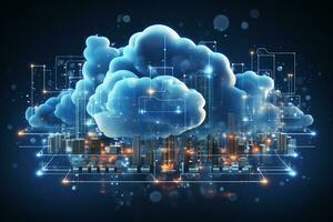 Cloud computing technology concept. 3d rendering toned image double exposure Ai Generated photo
