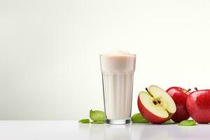 Glass of fresh apple smoothie with fresh red apples on white background Ai Generated photo