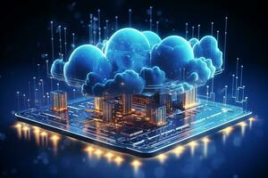 Cloud computing technology concept. 3d rendering toned image double exposure Ai Generated photo