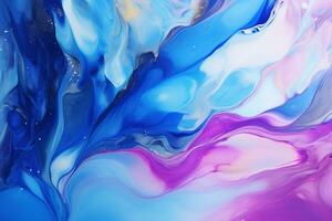 Abstract background of acrylic paint in blue, pink and white tones. Ai Generated photo