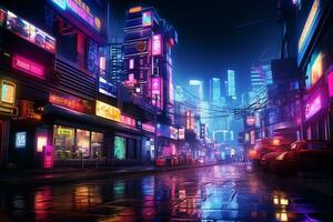 Night view of Shibuya district in Tokyo, Japan. Illustration. Ai Generated photo